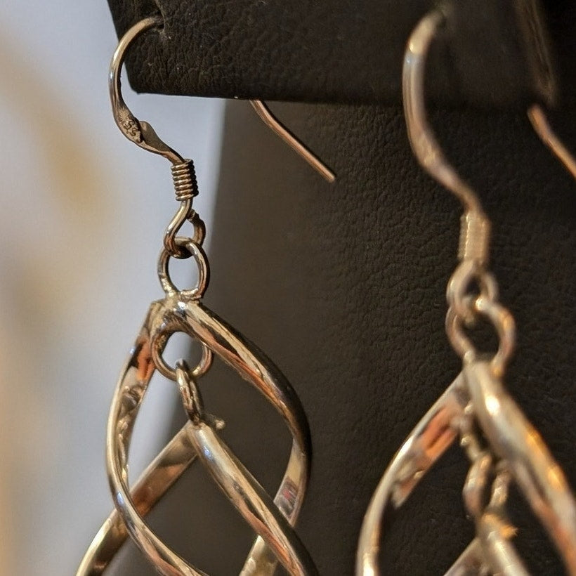 925 Sterling Silver Double Interlinked Teardrop Dangle Earrings
