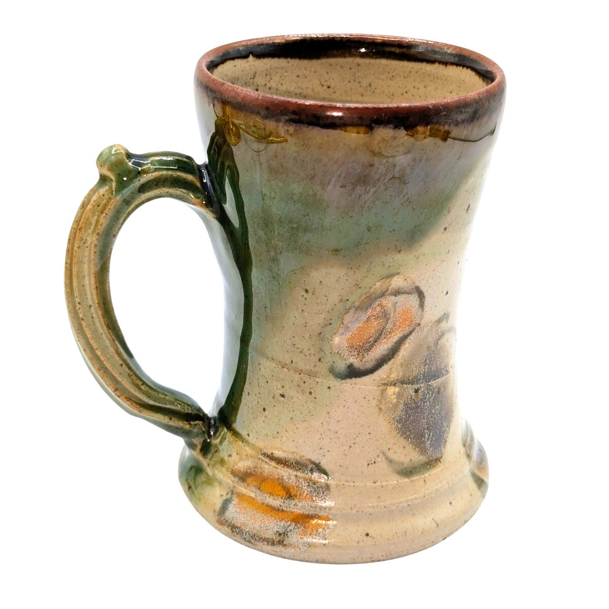 Signed Stamped Studio Pottery Green Yellow Brown Swirl Pattern Mug