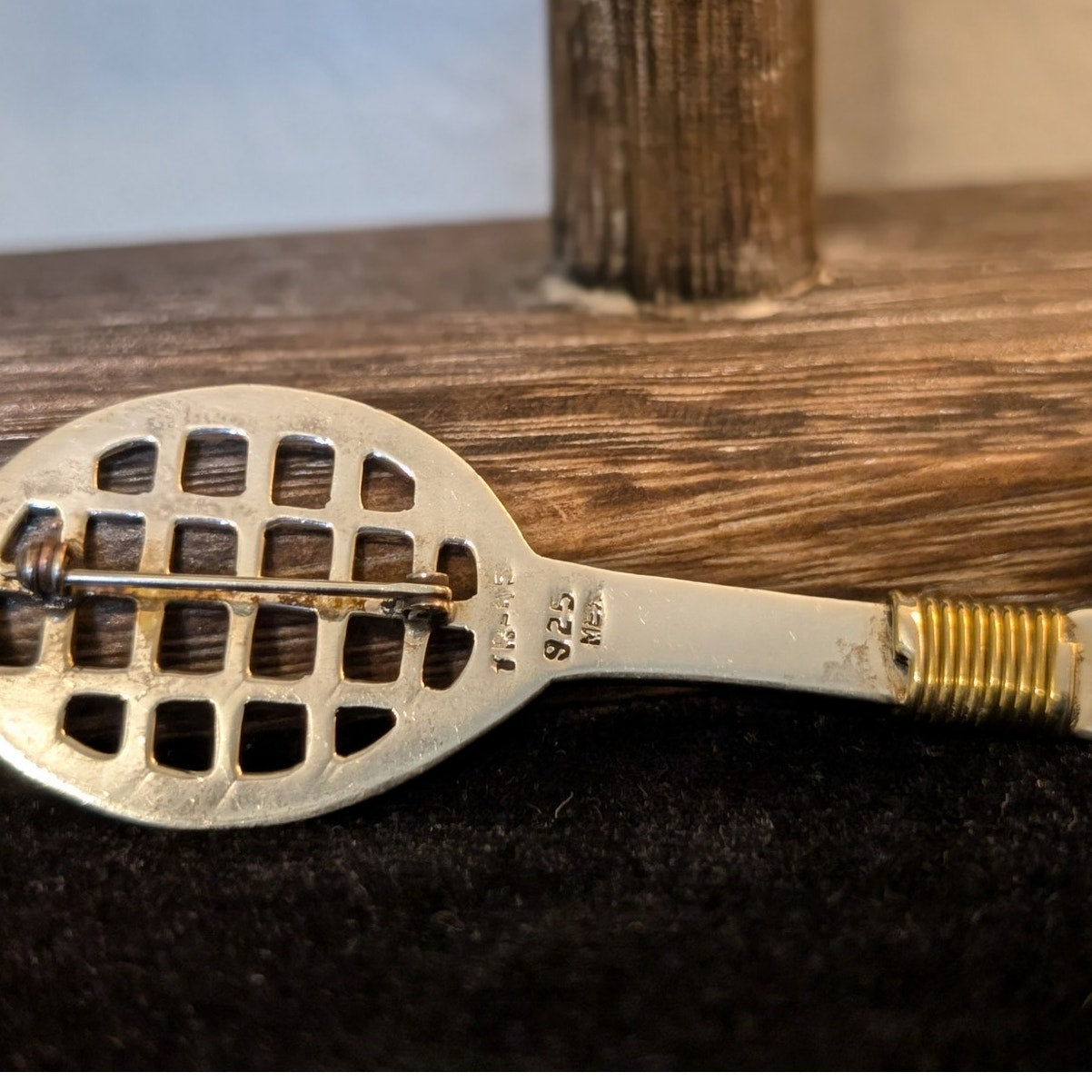 Taxco Mexico Sterling Silver Two Tone Tennis Racquet Brooch/Pin