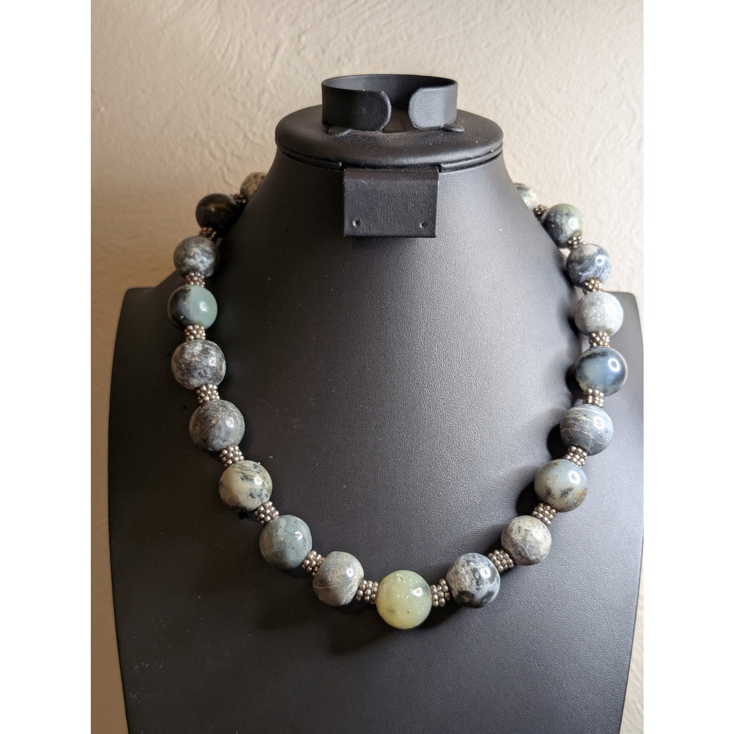 20mm Blue Gray Green Gemstone Statement w/ Bar Toggle Clasp 22" Necklace