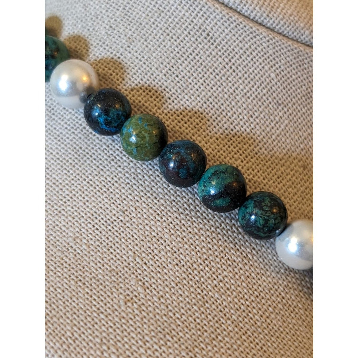 Green Stone Pearl Hematite Beaded Toggle Necklace
