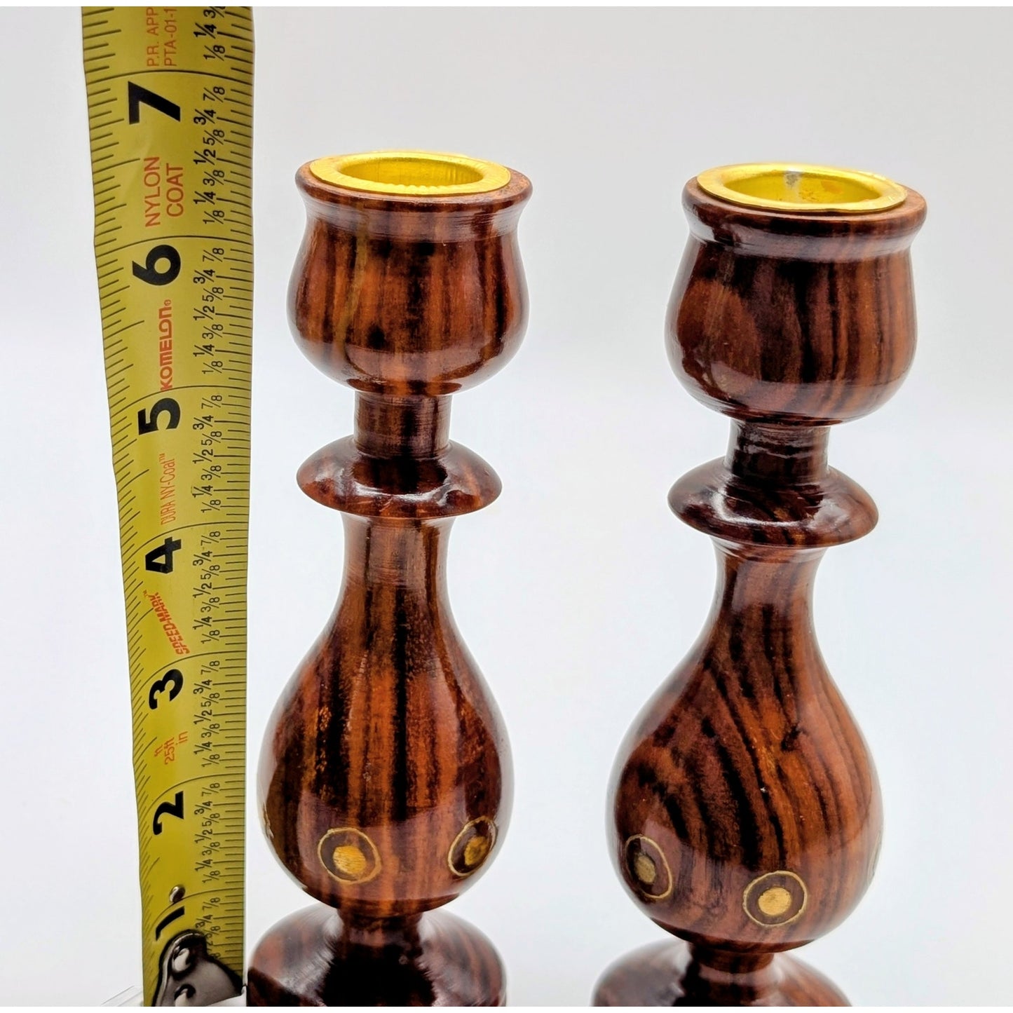 Set of Two Vintage Wood Gold Circle Petite Candle Holders