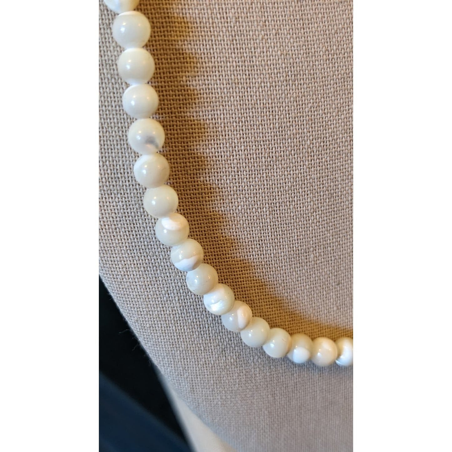 Vintage Mother of Pearl Beaded Barrel Clasp 24" Necklace