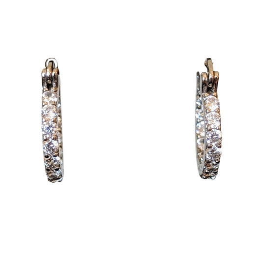 Marked 925 Sterling CZ Inside Outside 1/2" Oblong Snap Bar Hoop Earrings