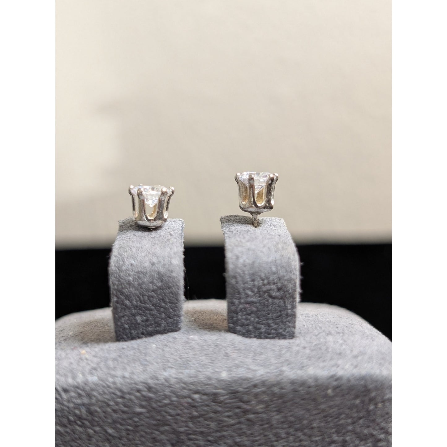 Silver Tone CZ Six Prong Stud Earrings