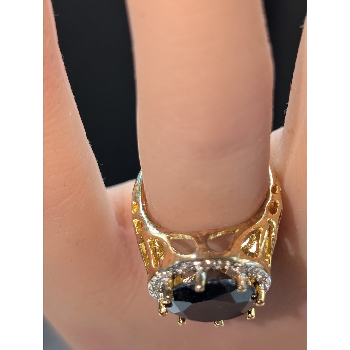 925 Sterling Vermeil Sapphire & Diamond Ring Size 6.75