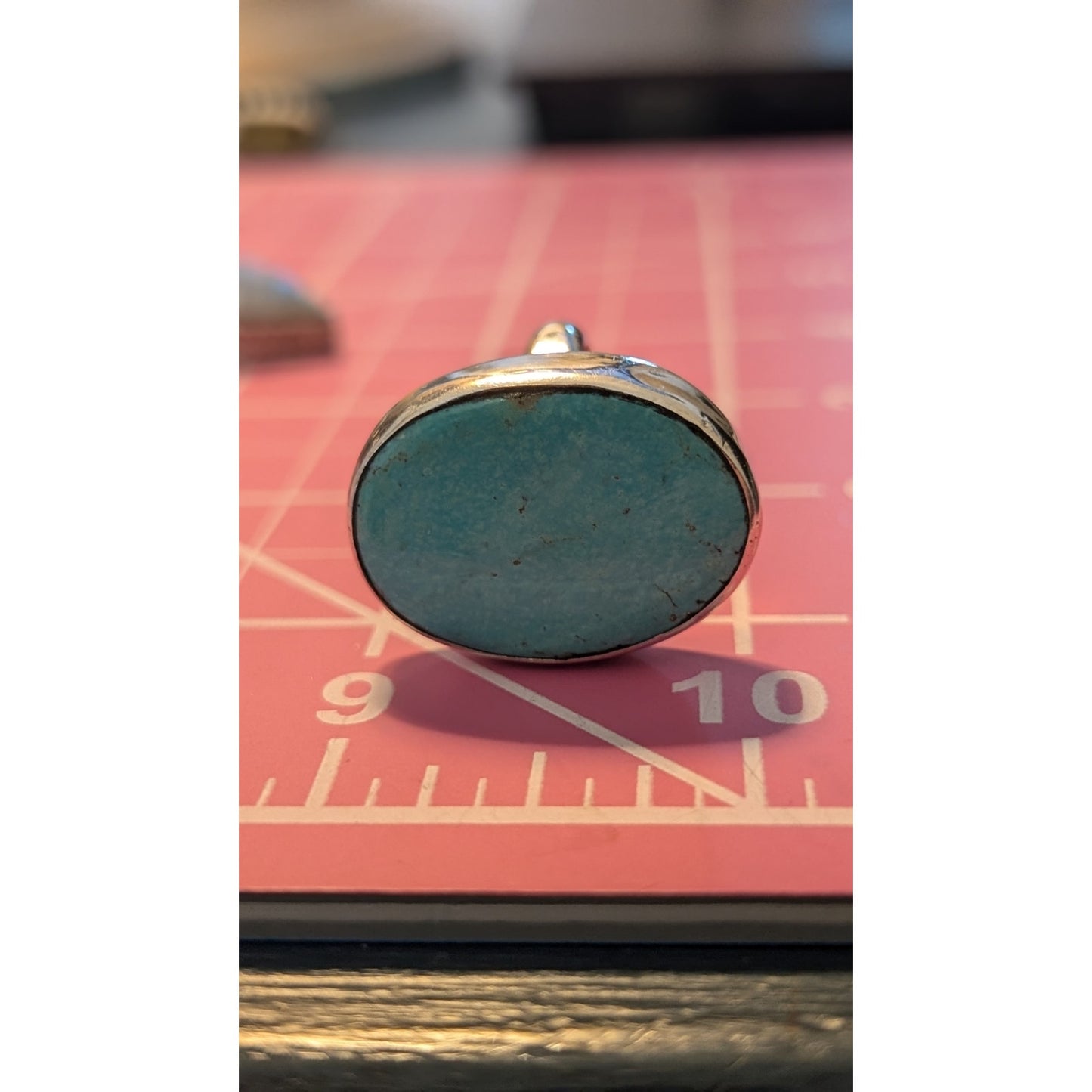 Vintage Navajo Sterling Signed GG Oval Genuine Turquoise 10g Ring Size 5.25