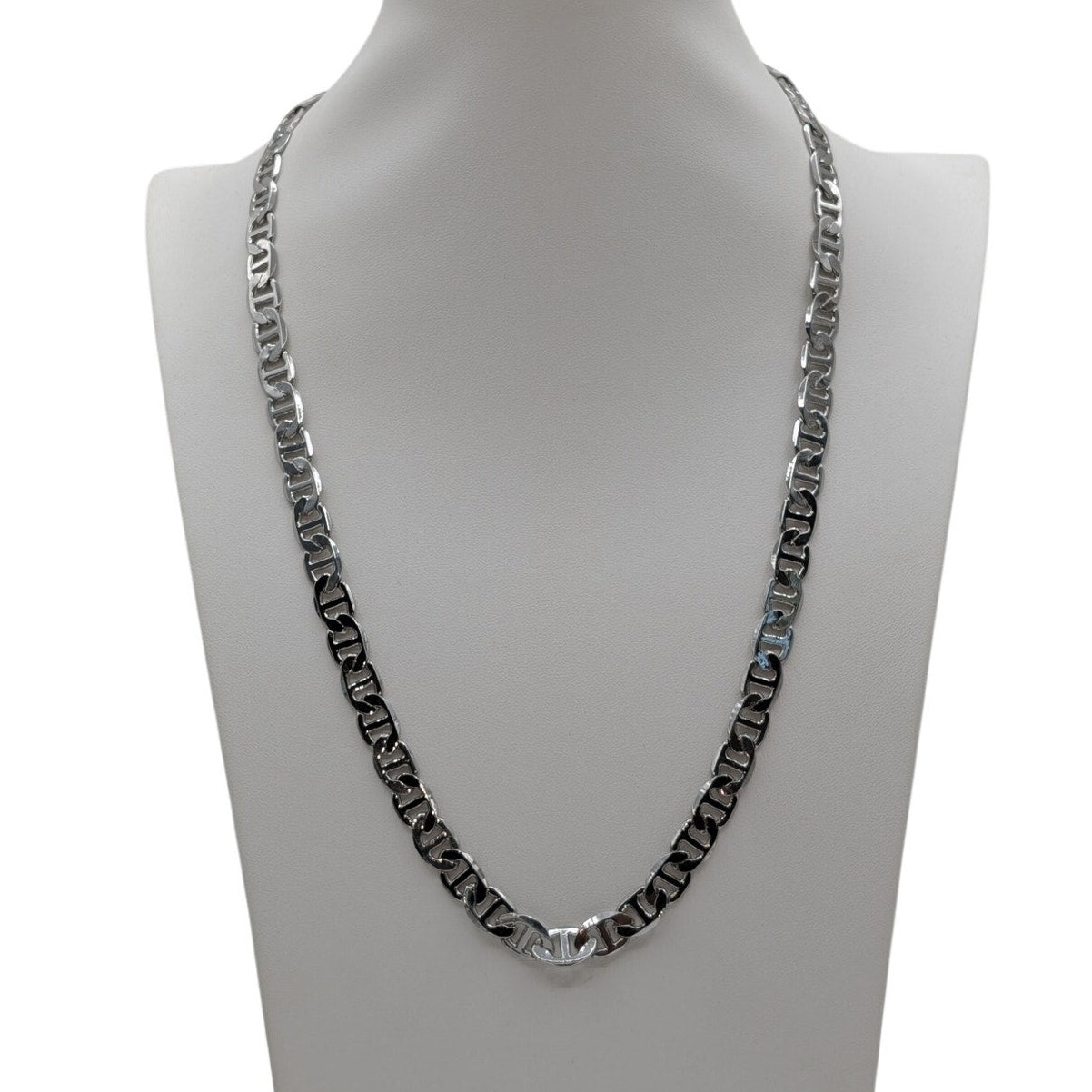 Marked 14KGP (White Gold Plated) Mariner's Chain Lobster Claw Clasp 23" Necklace