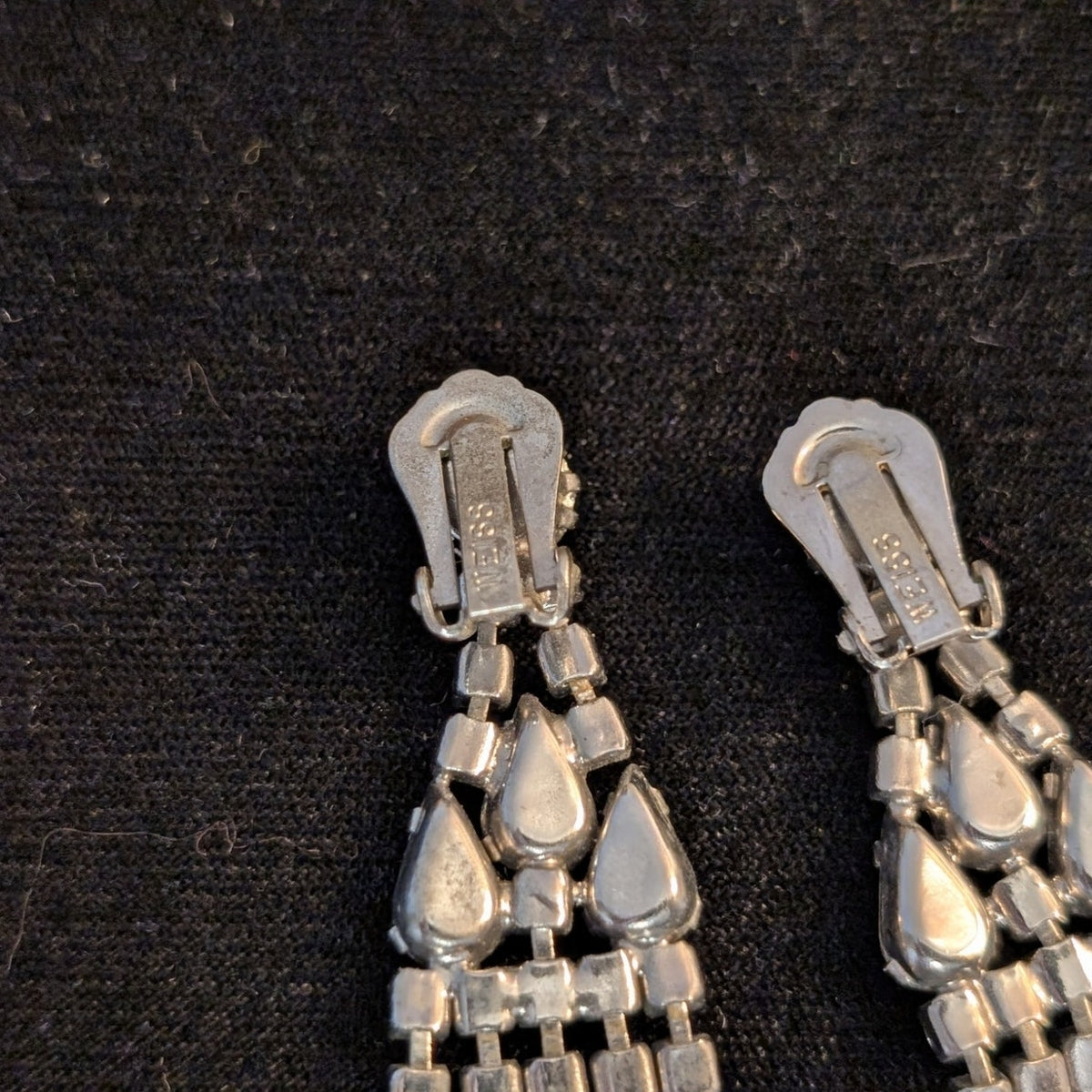 Vintage Weiss Clip On Waterfall Dangling Rhinestone  Earrings