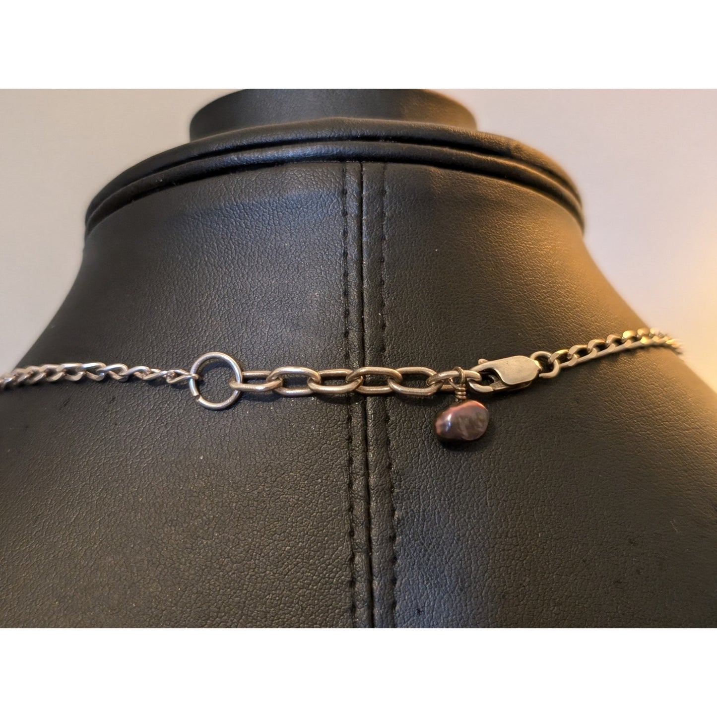 Vtg 925 Sterling Genuine Freshwater Peacock Pearl Dangling 15-16.5" Necklace