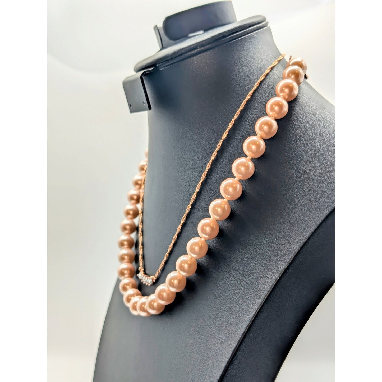 Kenneth Jay Lane 12 mm Pink Faux Pearl & Floating CZ Rose Tone Necklaces