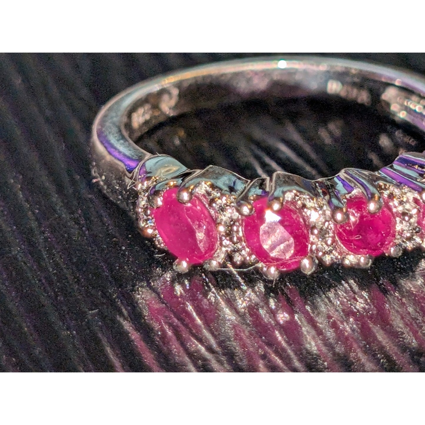 925 Sterling Ruby Diamond Band Ring Size 7