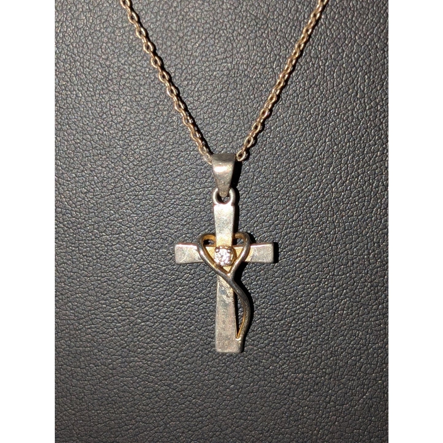 Vintage SU CH Two Tone CZ Cross Chain 20" Necklace