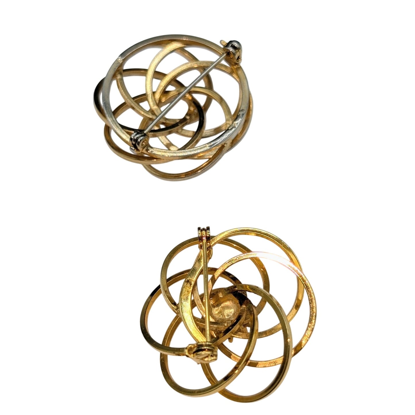 Lot of Two Vintage Intertwining Loopy Gold Tone Brooches