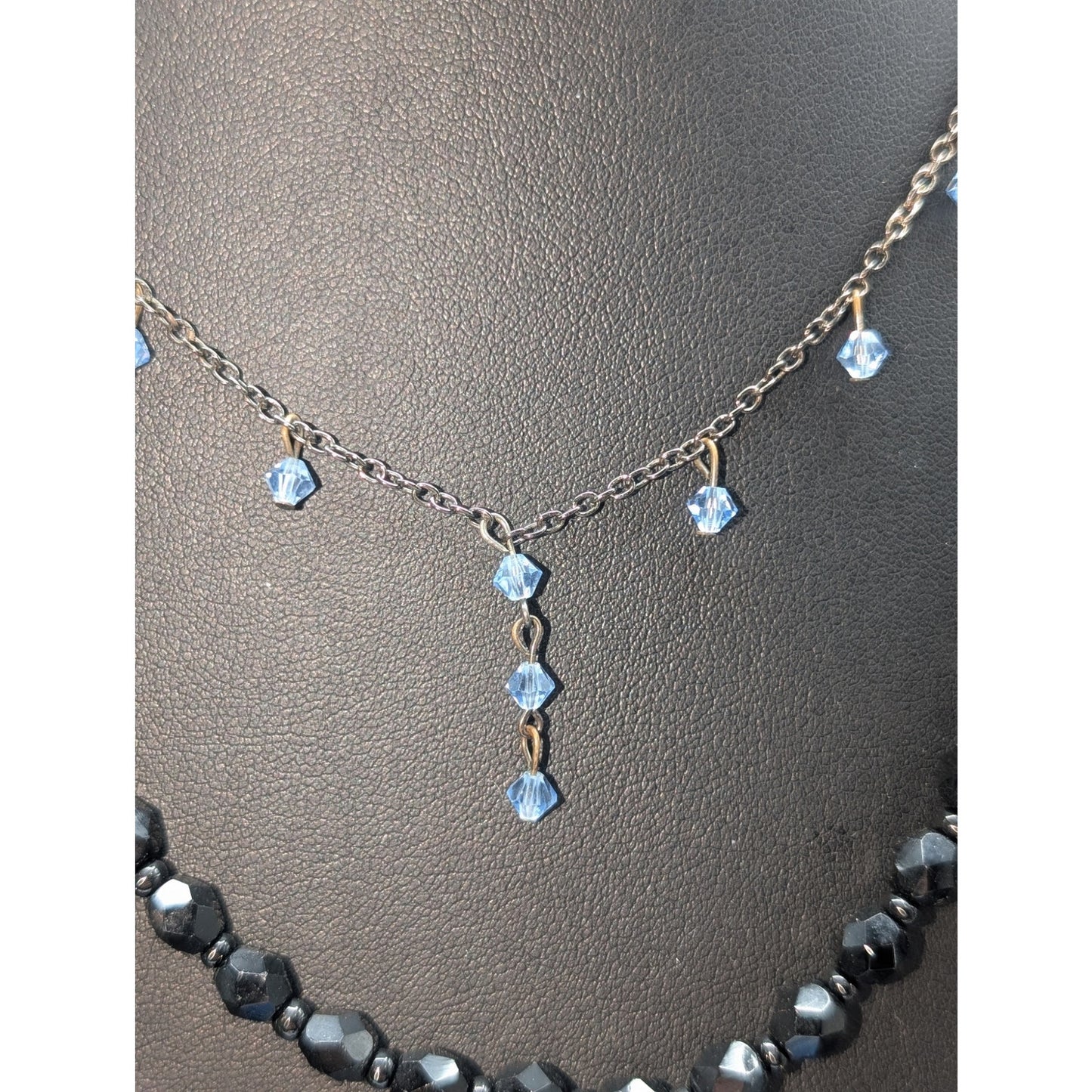 Lot of 4 Black Gray Silver Tone Stone Glass Crystal & Acrylic Beaded Necklaces