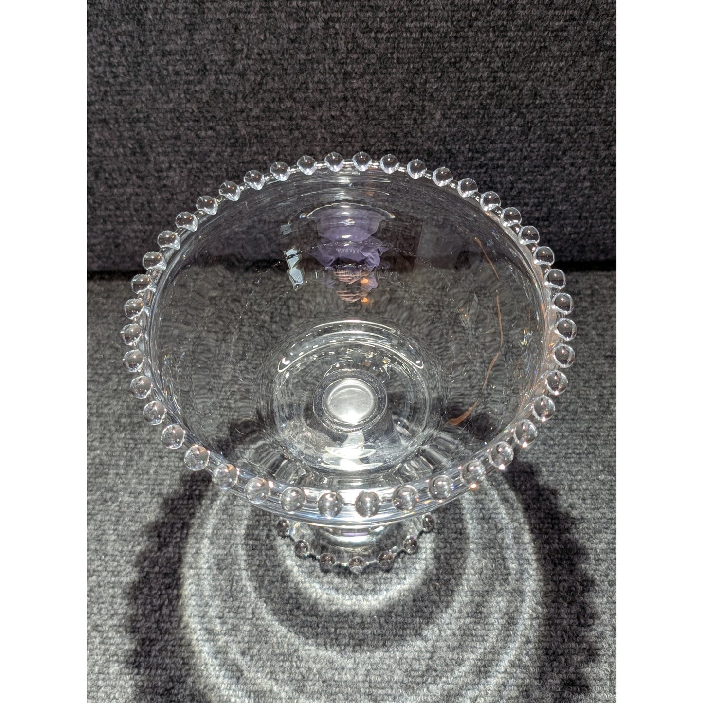 Vintage Clear Beaded Candlewick Glass Compote Dish