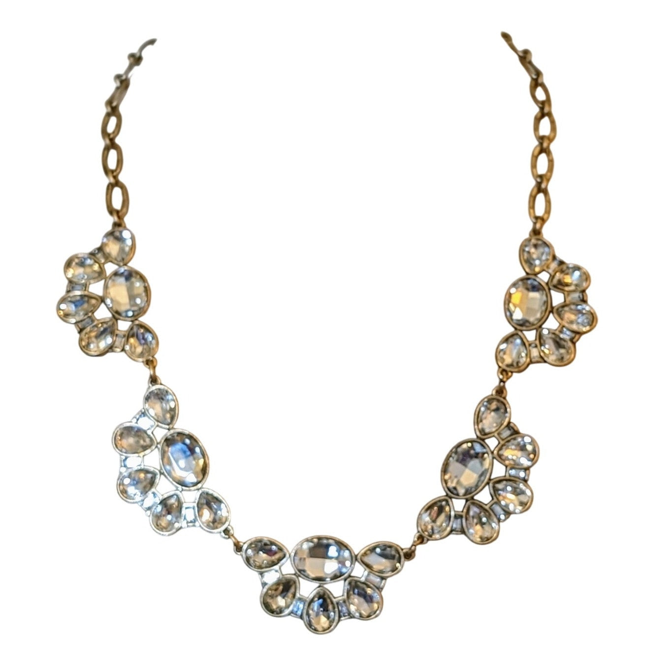 J Crew 18" Jargoon Gold Tone Claw Clasp Party Crystal Statement Necklace