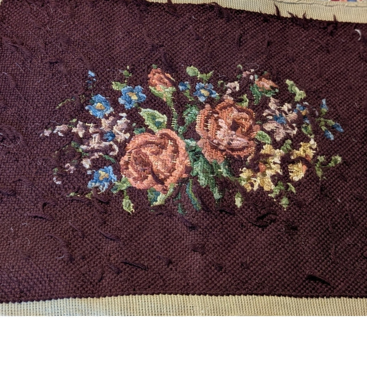 Vintage Burgundy Floral Arrangement Completed Needlepoint Design