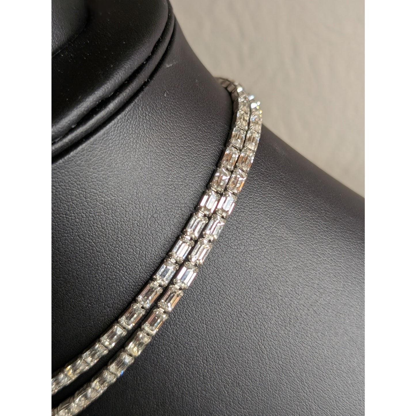 Vintage Joseph Mazer Double Strand Rhinestone Baguette Necklace