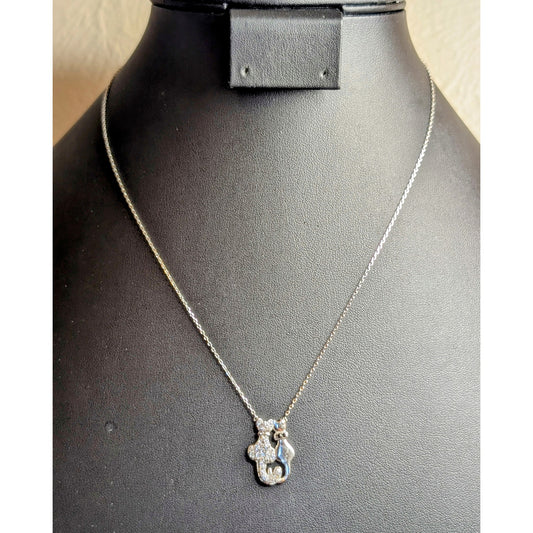 Dainty Twin Cats 925 Sterling Silver Crystal Pendant Chain 16"-18" Necklace