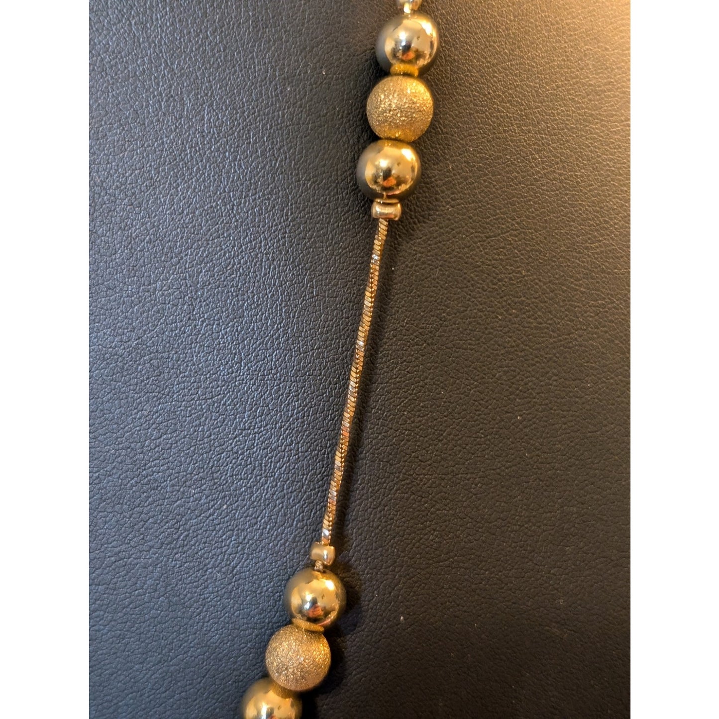 Vtg Etienne Aigner Textured & Polished 3 Bead Station Two Tone Chain Necklace