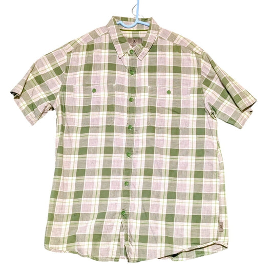 Royal Robbins Green Plaid Short Sleeve Button Up Front Pockets Mens' L Shirt