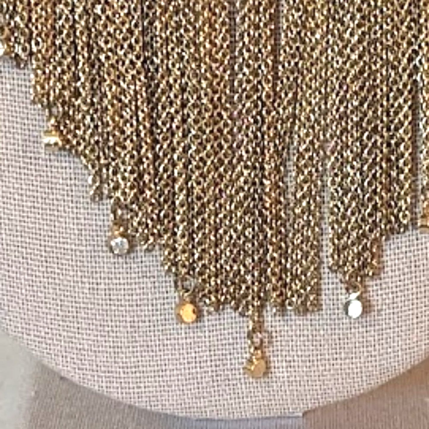 ABS Allen Schwartz Gold Tone Fringe Necklace  with Rhinestone Dangles