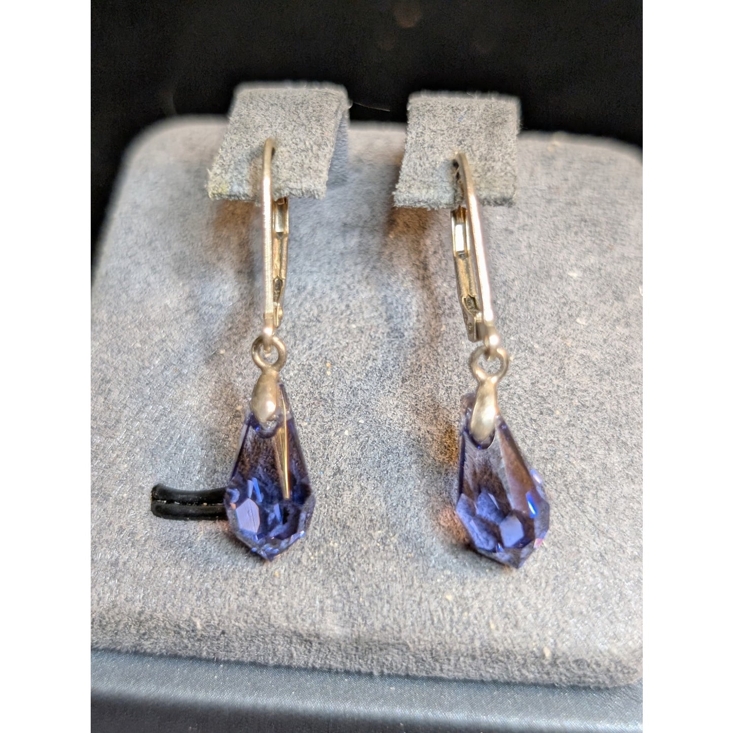 925 Sterling Lever Back Blue/Purple Faceted Crystal Briolette Dangle Earrings
