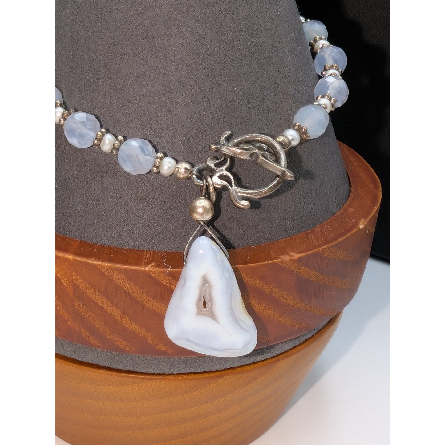Blue Agate Seed Pearl Beaded Toggle Closure Bracelet
