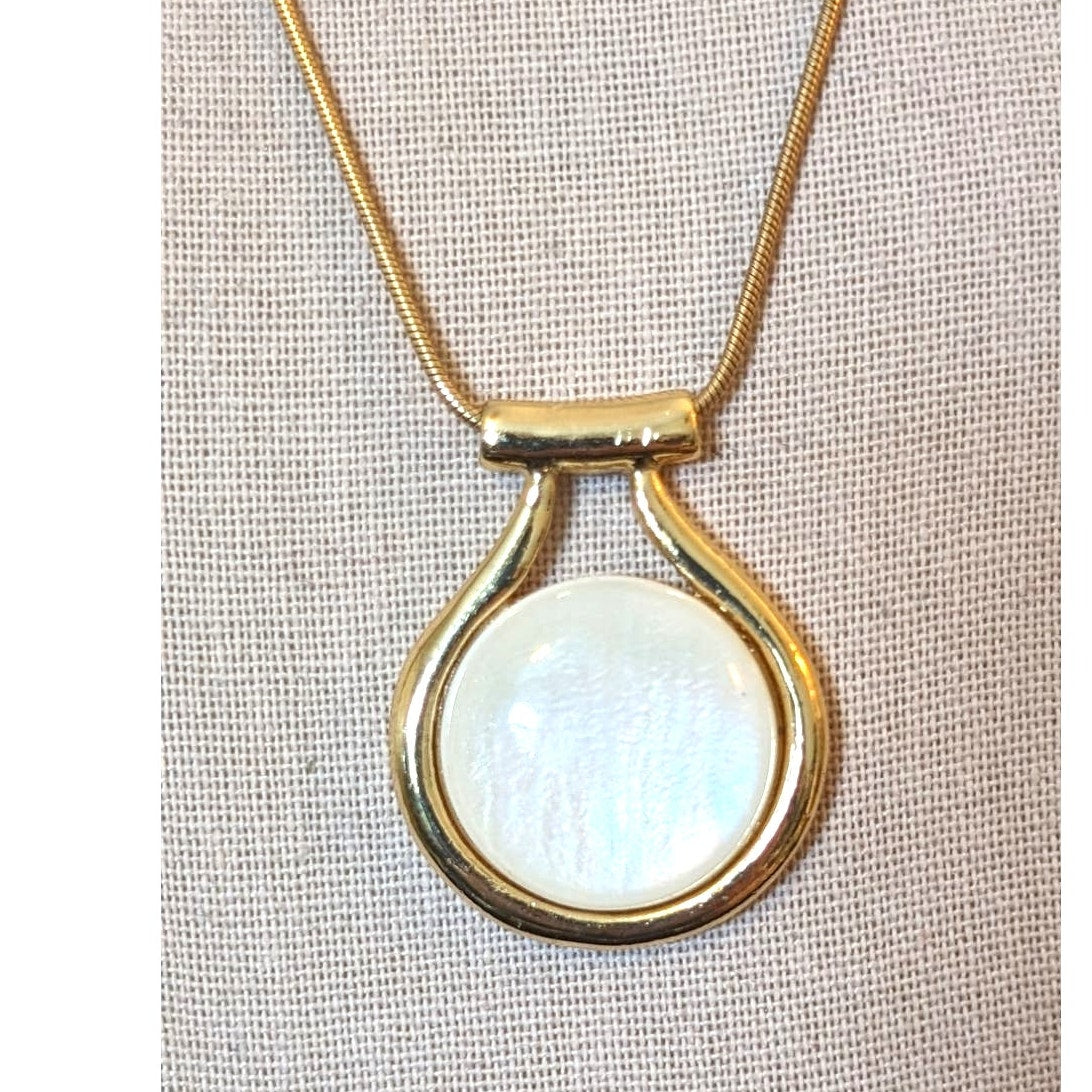 Vintage Kenneth Cole Cabochon Necklace Gold Tone Chain Signed