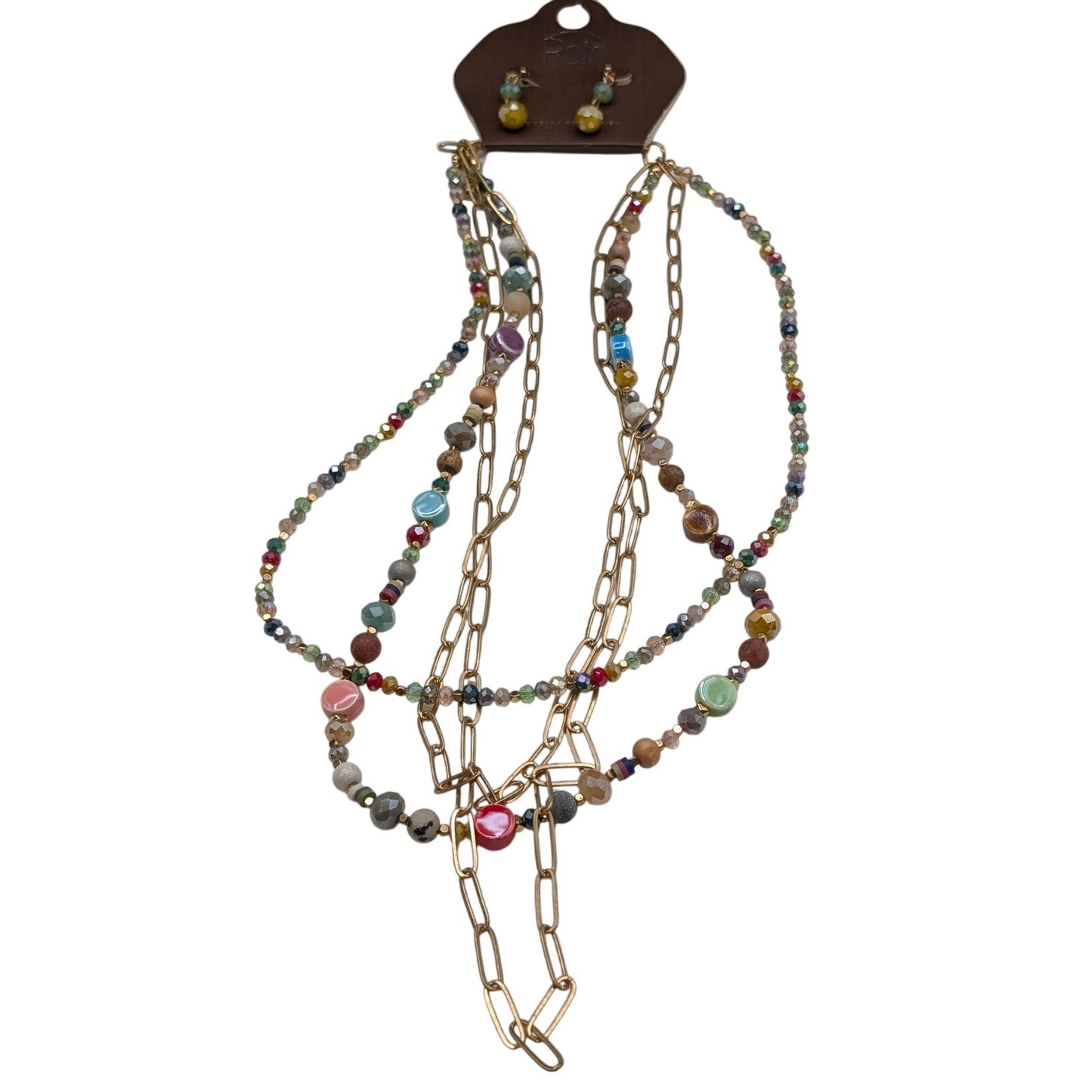 Rain Multi-Strand Beaded Chain Gold Tone Necklace & Earring Set NWT