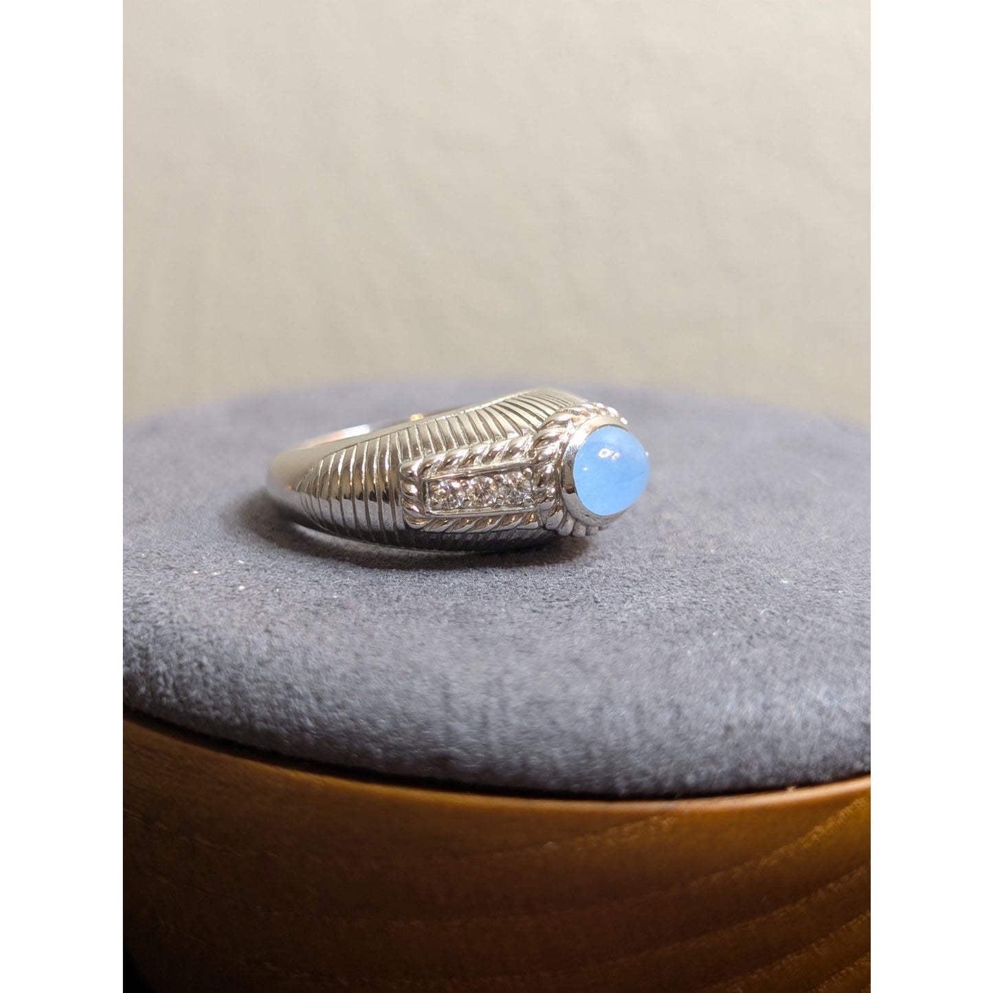 Judith Ripka Sterling Silver Blue Chalcedony Diamonique CZ Ring Size 7.75