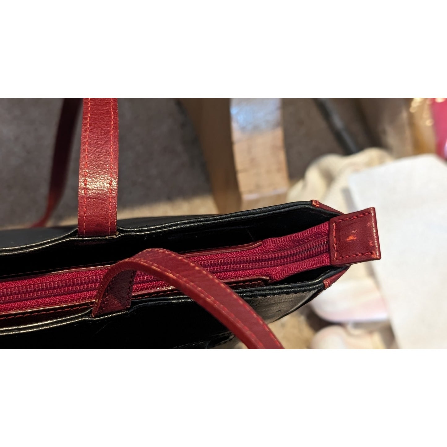 Rare Vintage Elle Cieffe Firenze Black & Red Leather Tote Bag Made in Italy