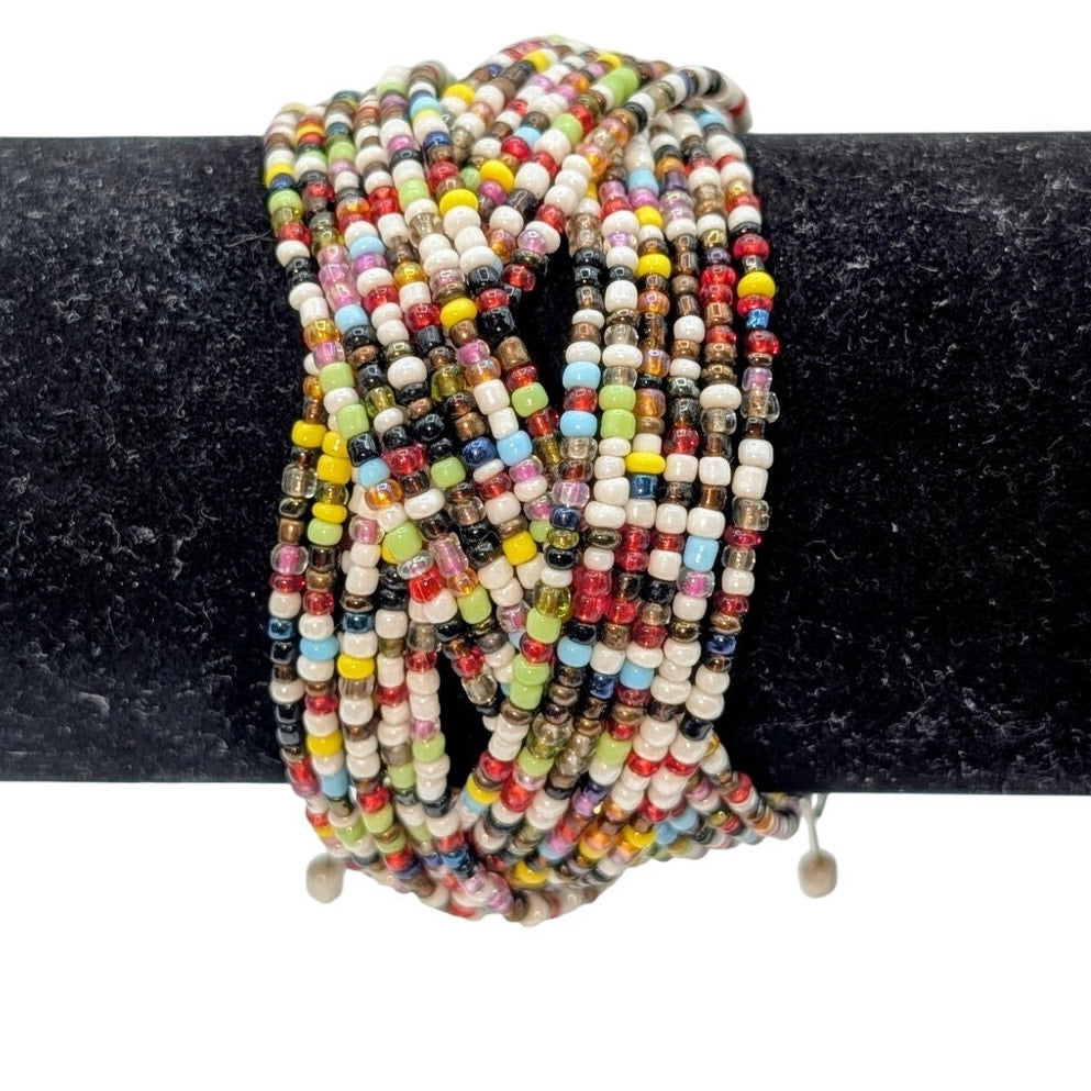 Modern Multi-Color Seed Bead Wire Cuff Bracelet One Size Fits Most
