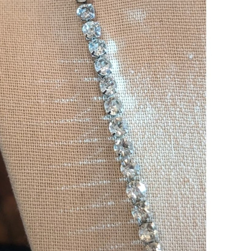 Vintage Long Square Set Closed Back Rhinestone 'Tennis' Fold Over Clasp Necklace