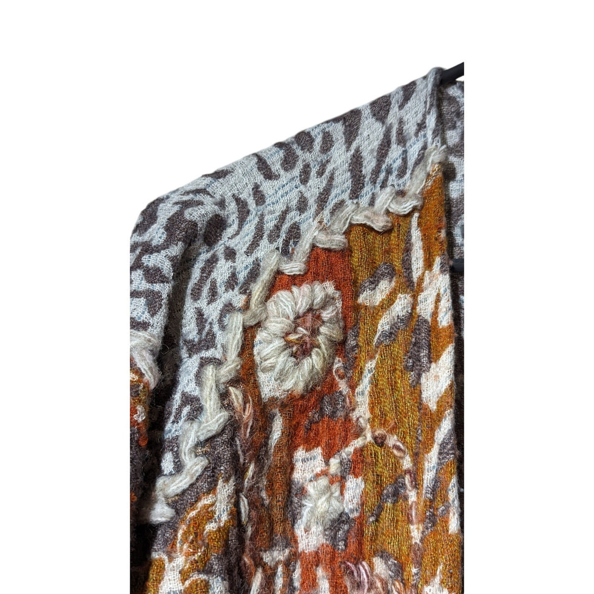 Soft Surroundings Pasha Pumpkin Leopard Print Fringe Cardigan Womens Sz S/M