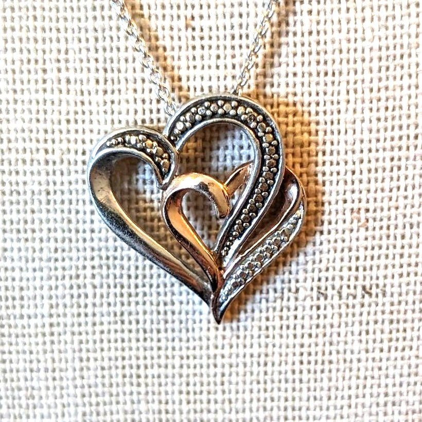 JWBR 925 Two-Toned Double Heart Pendant on 925 Italian KA 1772 Silver 18" Chain