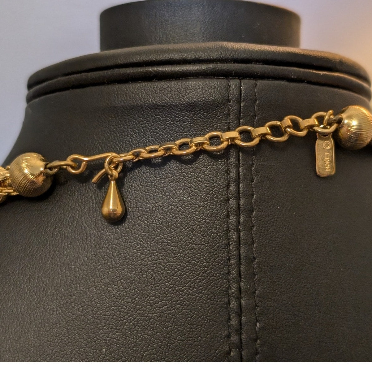 Vintage Monet 40s Gold Tone Braided Textured Rope Choker 15"-17" Necklace