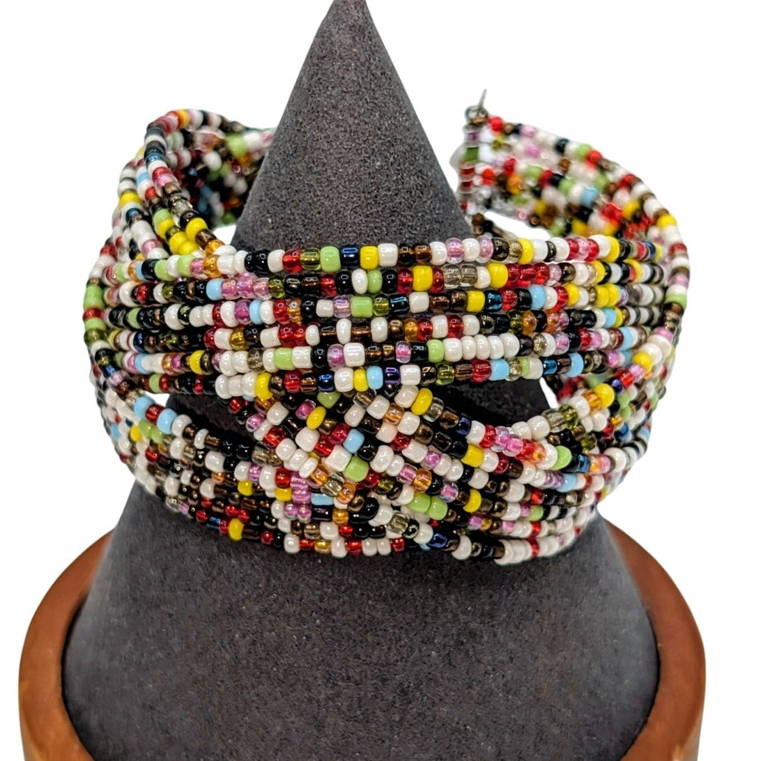 Modern Multi-Color Seed Bead Wire Cuff Bracelet One Size Fits Most
