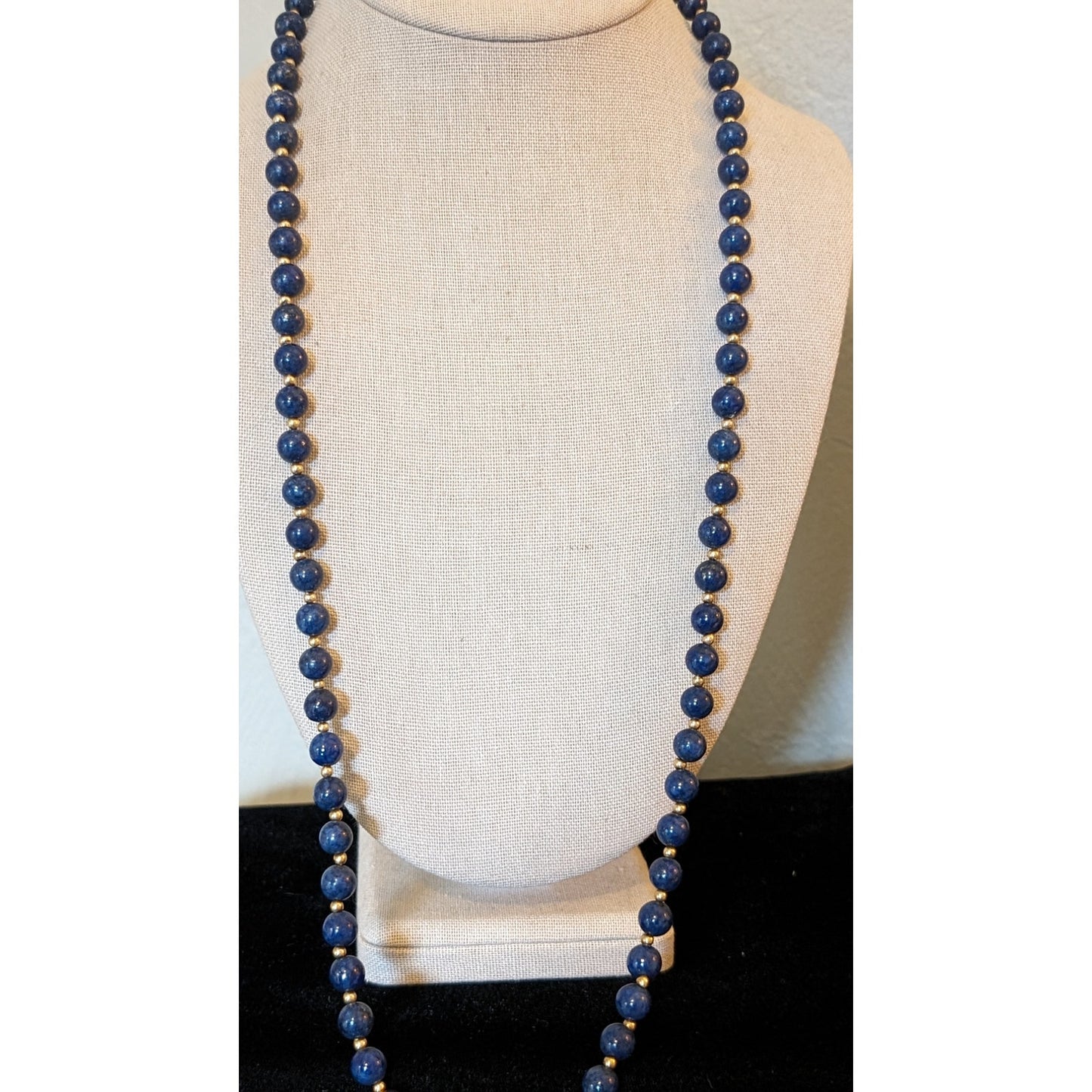 Lapis Lazuli 30" Strand Beads W/ Gold Tone Spacer Beads