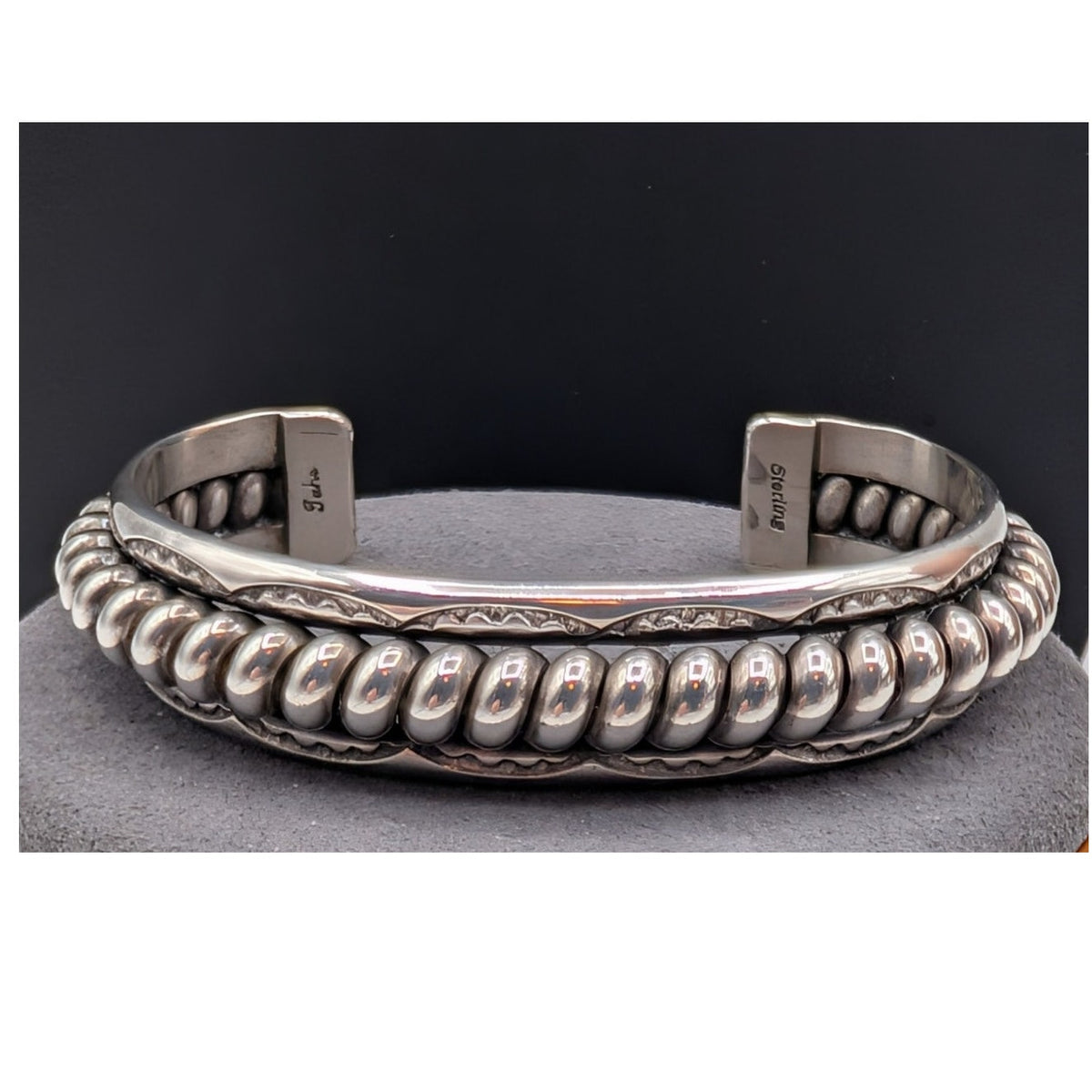 Vtg Tahe Navajo 925 Sterling Raised Center Braid Southwest Bracelet 45.28g