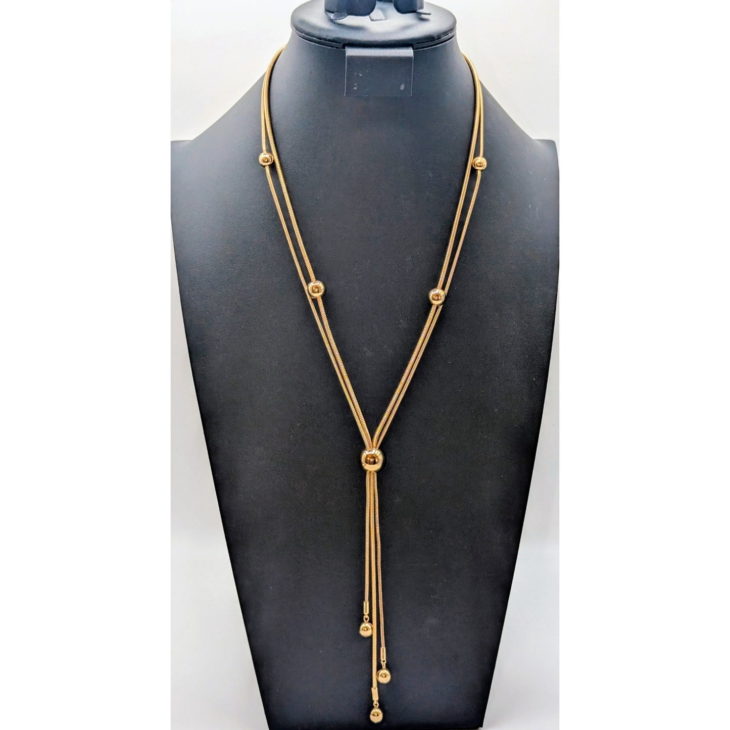 Alfani Gold Tone Double Strand Ball Bead Tassel Snake Chain 24"-26" Necklace