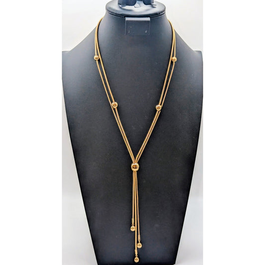 Alfani Gold Tone Double Strand Ball Bead Tassel Snake Chain 24"-26" Necklace