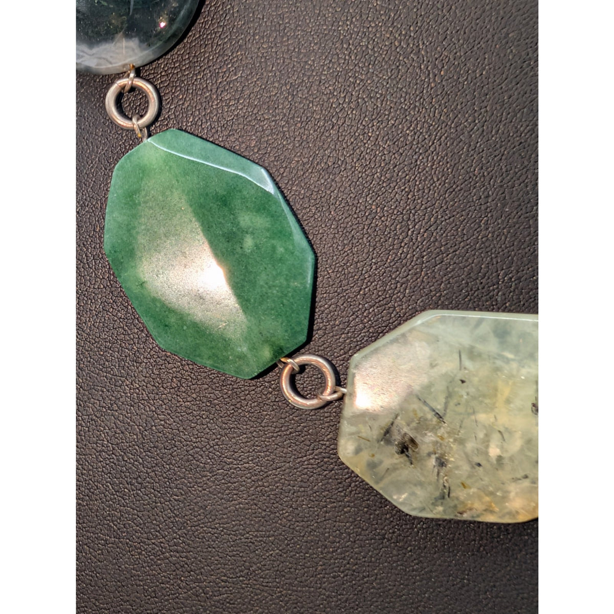 Vintage Semi-Precious Faceted Moss Agate Shades of Green Stone 20"-23" Necklace