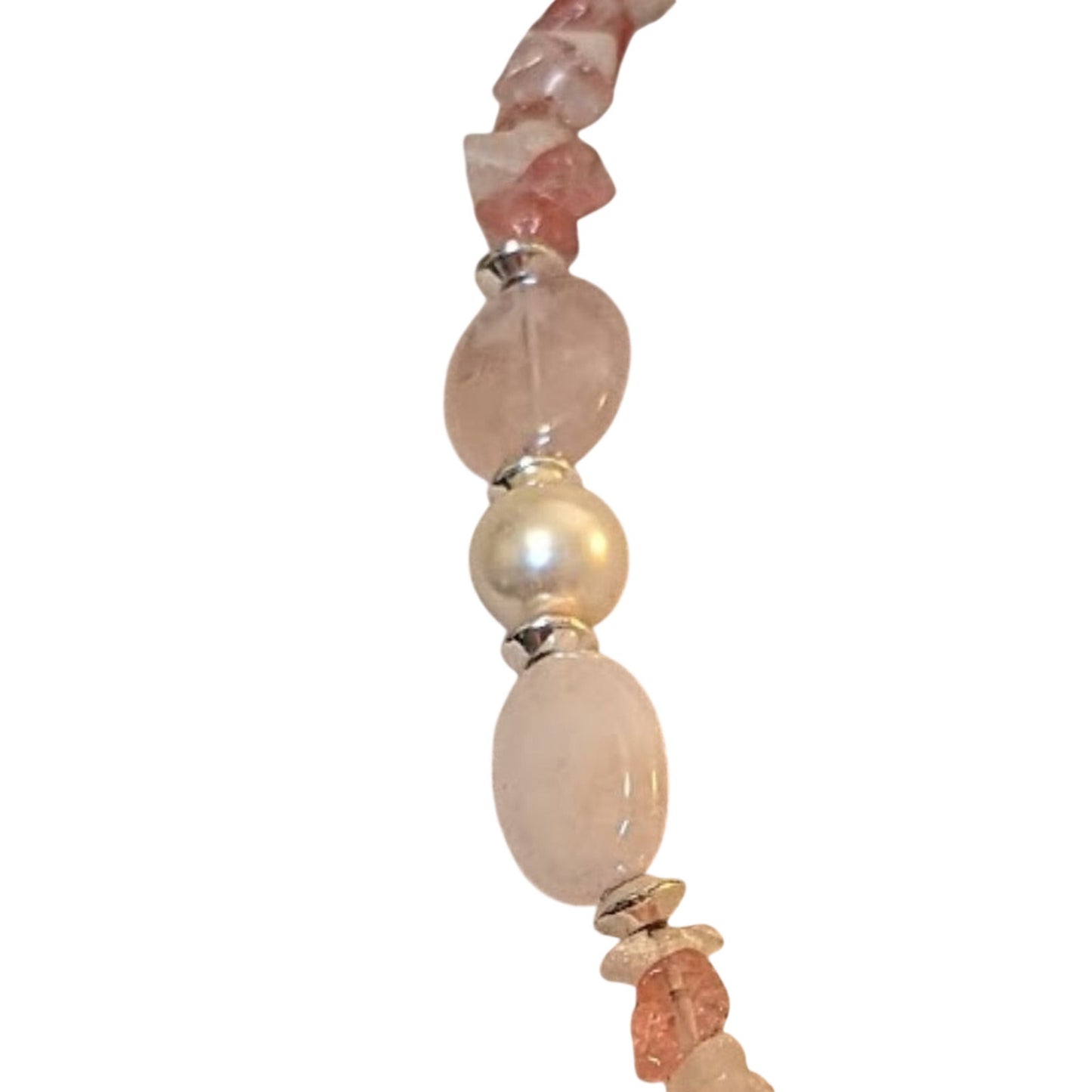 Chaps NWOT Pink Quartz Faux Pearl Silver Tone Beaded Necklace