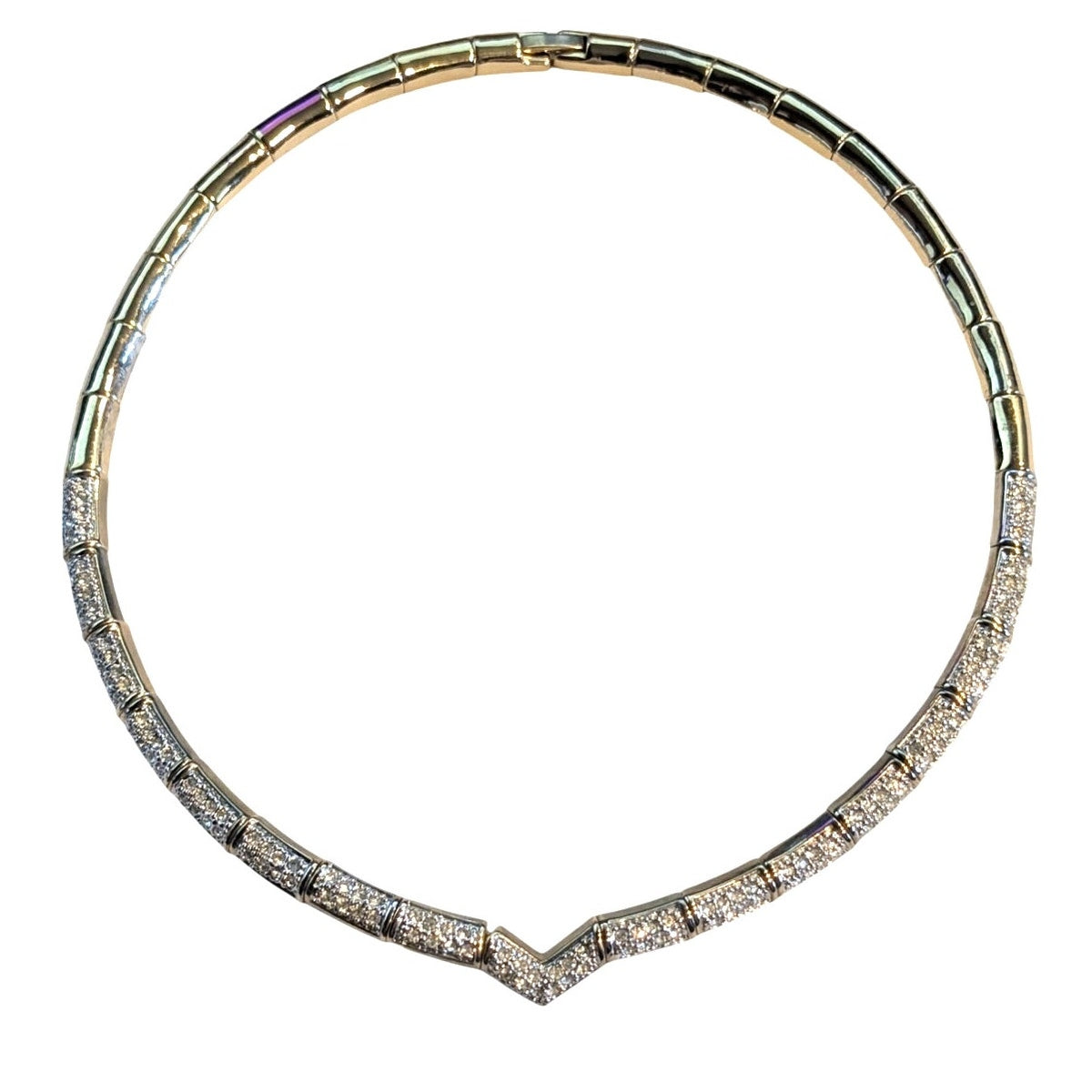 Vintage CZ 'V' Gold Tone Collar Fold Over Clasp 11" Collar Necklace