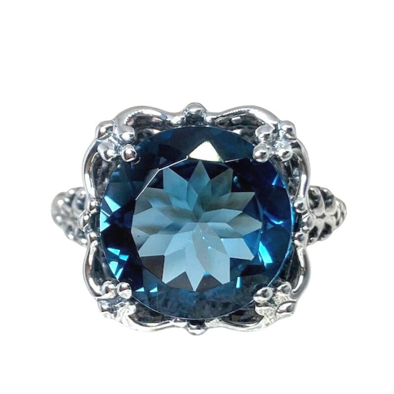 London Blue Topaz 925 Sterling Silver Filigree Ring 4.2g Size 5.5