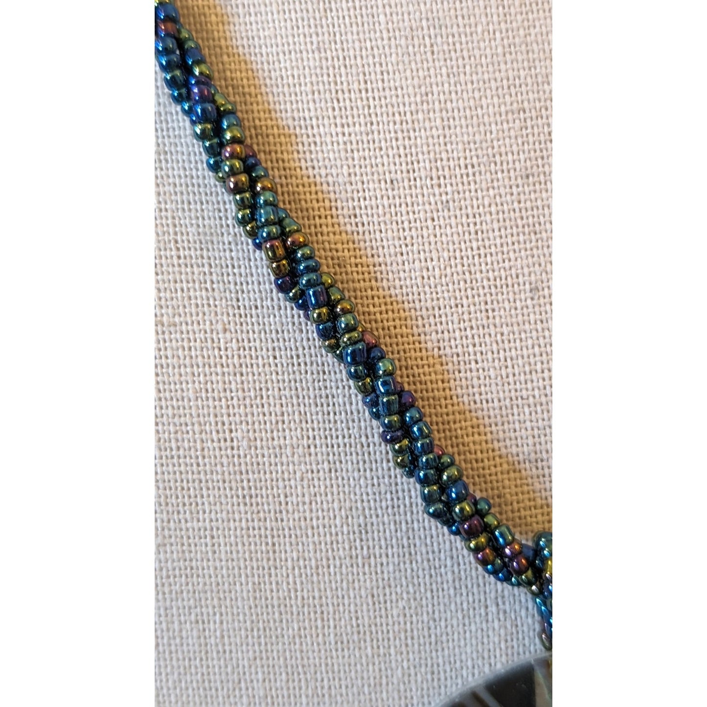 Abalone Shell Seed Bead Twisted Strand Button Clasp Necklace