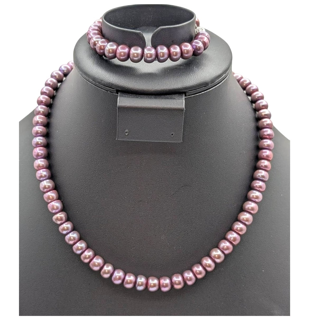Vintage Mauve 8mm Freshwater Button Pearl 925 Sterling Silver Jewelry Set
