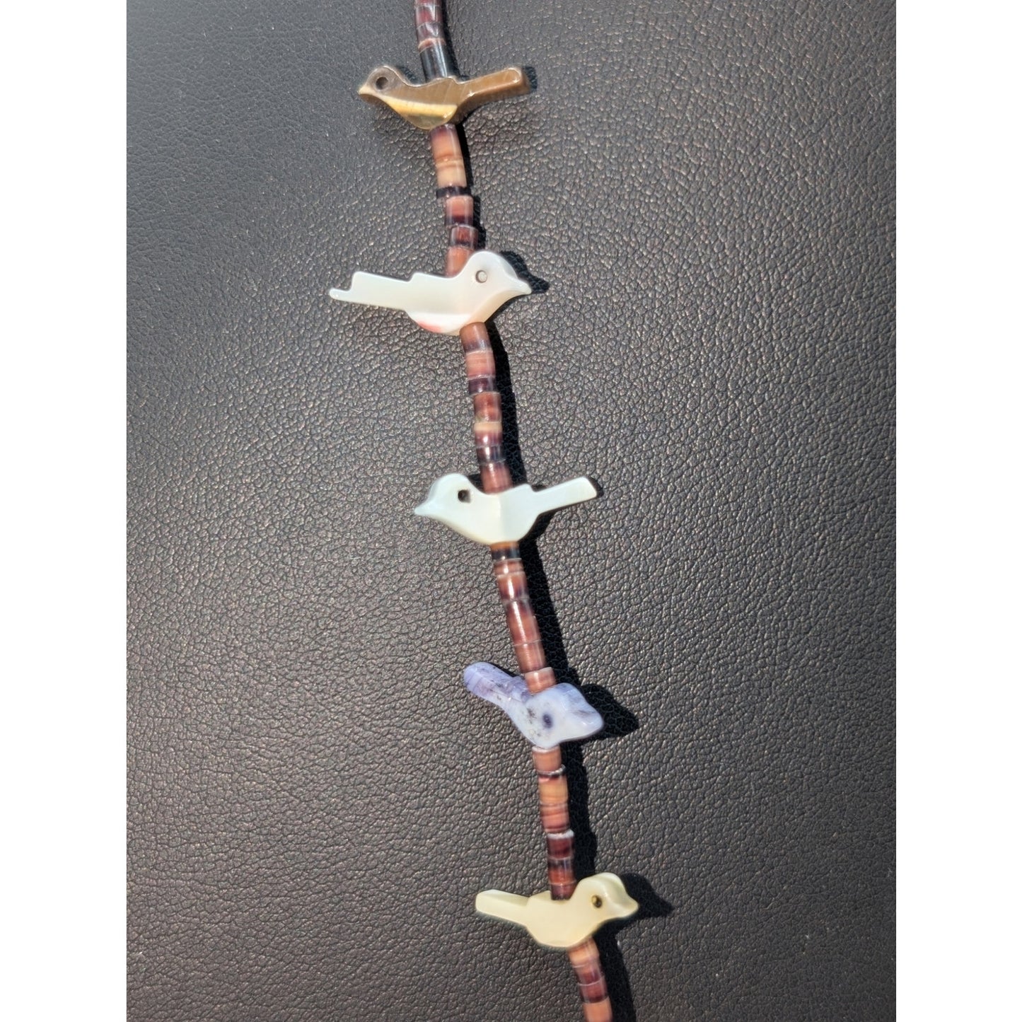 VTG Southwestern Style Heishi Fetish Stone/Shell Bird Barrel Clasp 27" Necklace